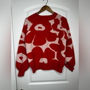 BiBi Orange Cream Floral Chunky Knit Sweater Lagenlook Cottagecore Warm Cozy Top